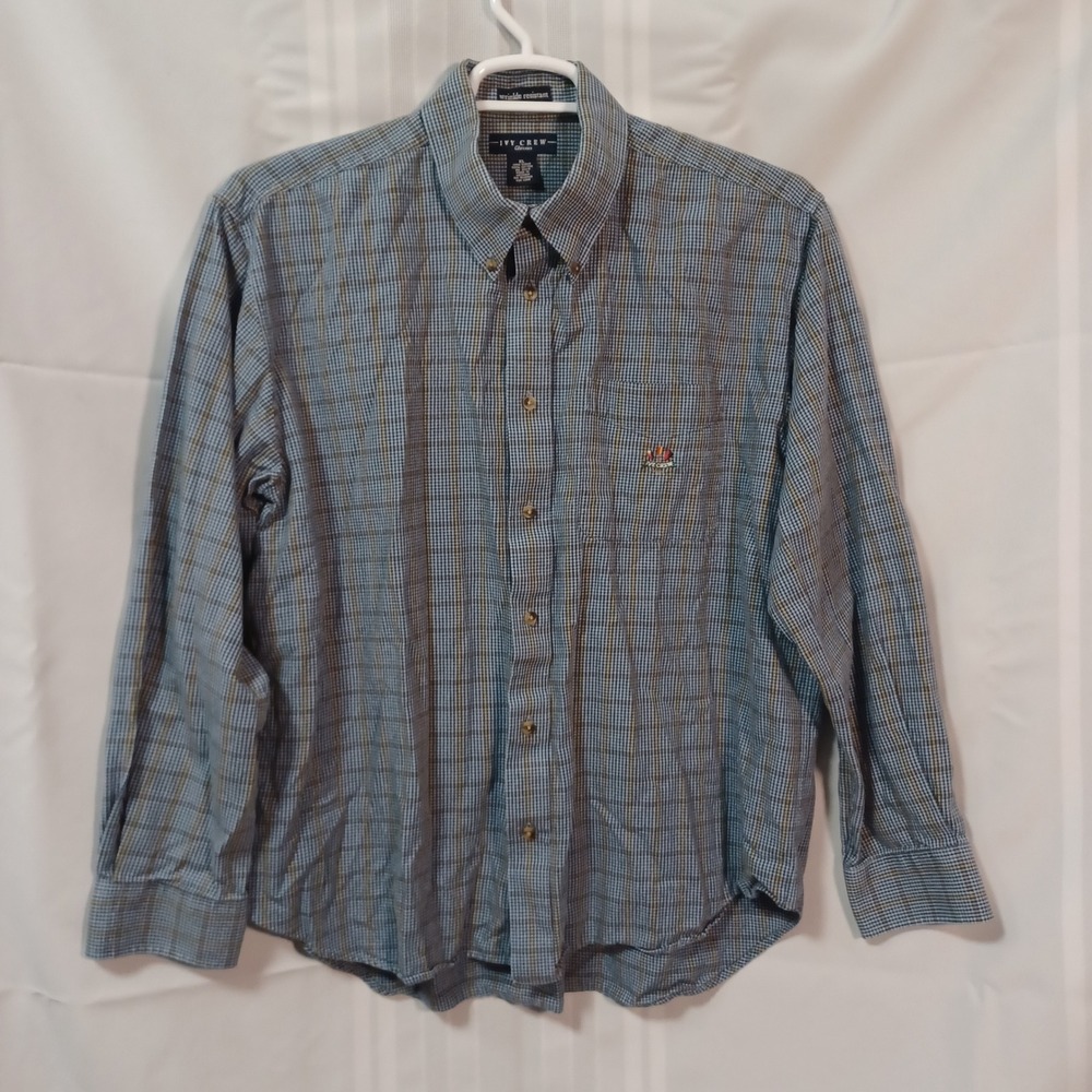 Ivy Crew Shirt Mens XL Blue Yellow Plaid Button Down Long Sleeve Wrinkle Resist
